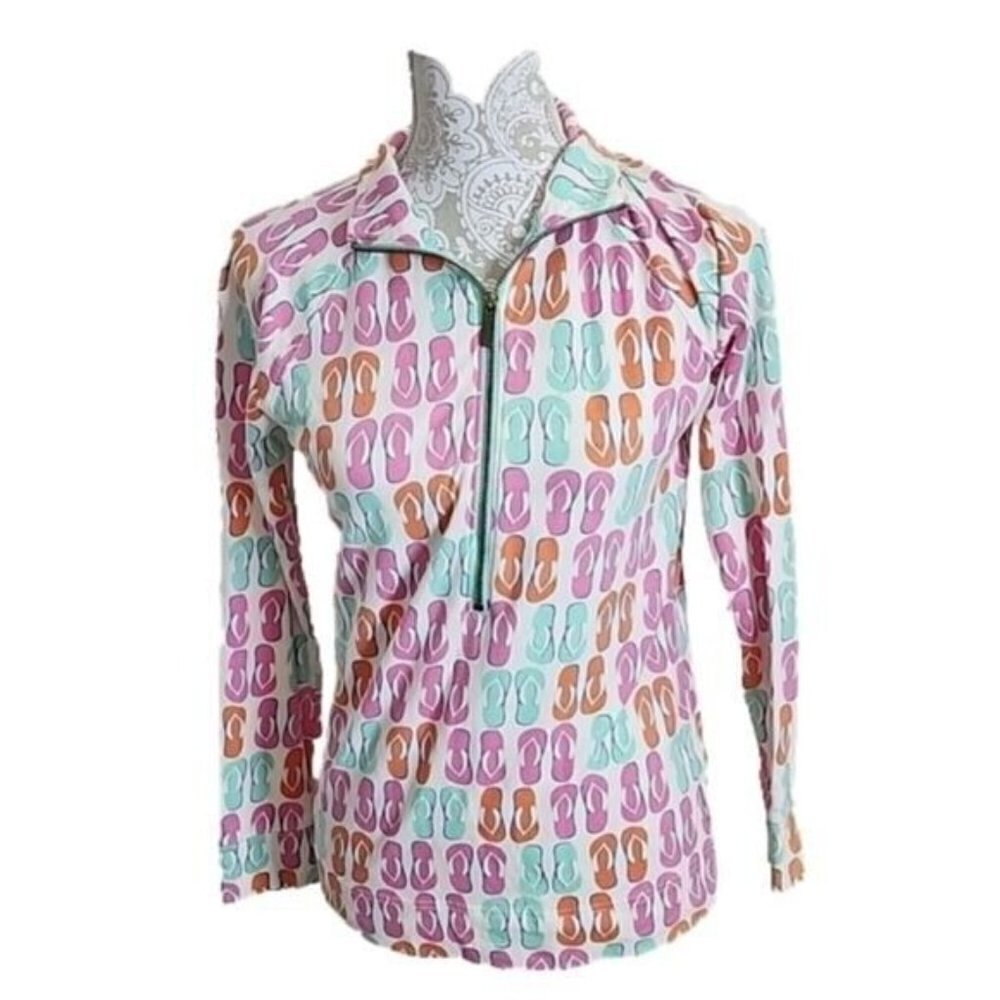 Crown & Ivy Beach flip flop print 1/2 zip pullover lightweight womens XS